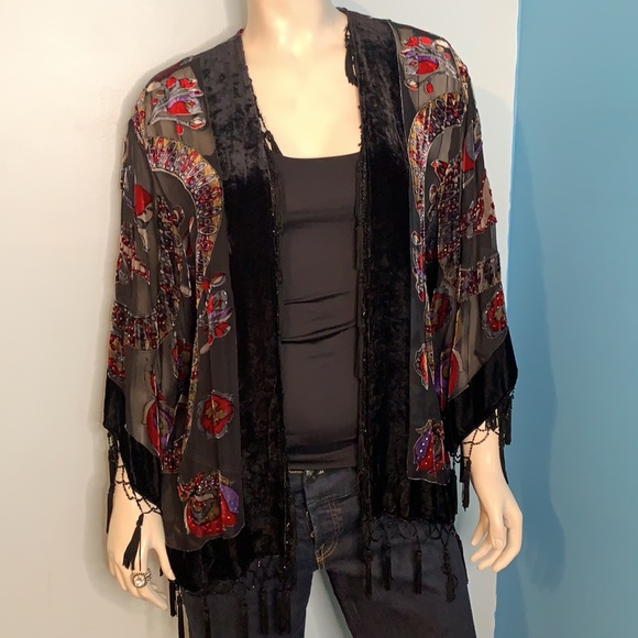 J.B.S. Ltd. Woman Tops - Beaded Boho silk blend, festival boho kimono